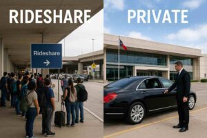 Houston airport transfer vs rideshare convenience.